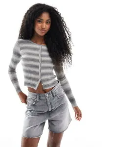 コットンオン レディース アウター カーディガン リブニット コットン ニット Cotton:On Cotton On everfine rib knit cardigan spacedye Gray space dye グレー