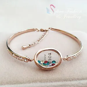 【送料無料】ブレスレット アクセサリ? kローズゴールドガラスクリスタルカラフルブレスレット18k rose gold plated glass crystal square heart oval shaped colorful bracelet