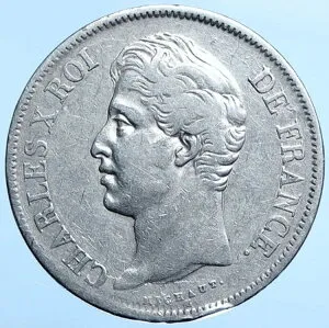 1827年 フランス国王 シャルル10世 オールド 本物 シルバー 5フラン フランスコイン i115002