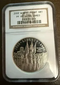 2002-W ウェストポイント銀貨 NGC PF-69 ウルトラカメオ