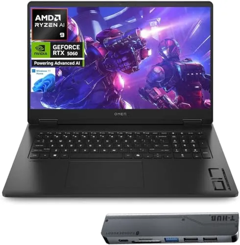 HP OMEN 17.3インチ RTX 5060 AI ゲーミングノートパソコン FHD IPS 144Hz AMD Ryzen AI 9 365(Beats Intel i9)、64GB DDR5 RAM、1TB SSD RGBバックライトKB、低ブルー