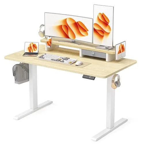 【WALKINGDESK 電動昇降デスク】 電動昇降 幅120-140 高さ72-118cm 無段階高さ調整 引き出し付き 耐荷重 80kg 高さ調節 昇降デスク 机 在宅ワーク 在宅勤務(オーク, 幅120㎝)