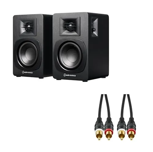 【セット買い】 AT-SP3X ブックシェルフスピーカー & AT-MI64/1.5 RCAオーディオケーブル 1.5m (RCAオス×2 - RCAオス×2)