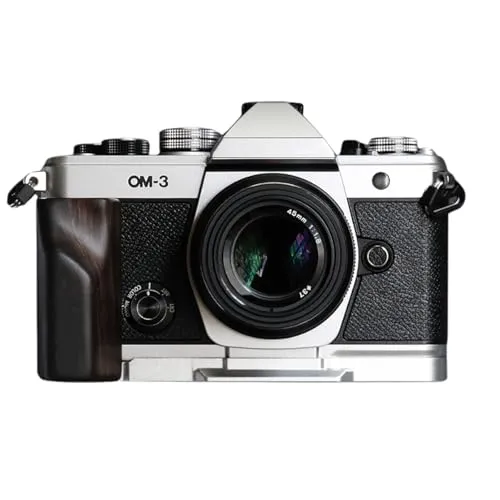 Olympus OM-3 OM SYSTEM/オリンパス OM-3 専用 カメラウッドグリップ 高級檀木材 木製ハンドル メタルベース L型グリップ ハンドメイド カメラケージ 電池交換可能 (ブラック+ホワイト)
