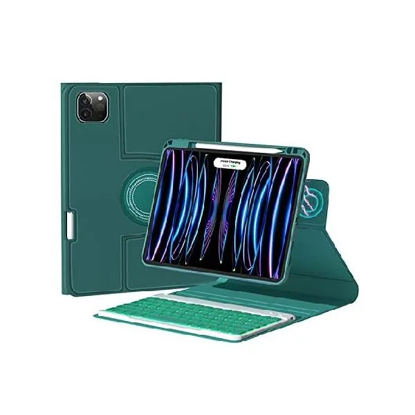 360° Rotatable iPad Pro11 4th 3rd 2nd Gen /Air4 2020/Air5 2022 Keyboard case, 7-Color Backlight Detachable Transparent Back Cover BT Keyboar_並行輸入