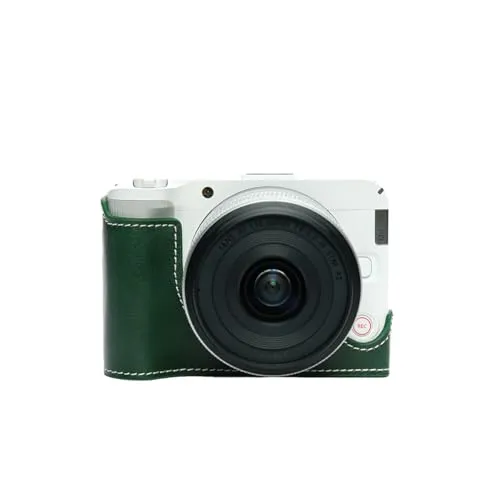 TP Original Canon EOS R50 V 専用 オープナブルタイプ ハンドメイド本革 ボディケース 互換 電池交換便利 底面開閉 ハンドメイド本革ハーフカメラケースバッグカバー (グリーン)
