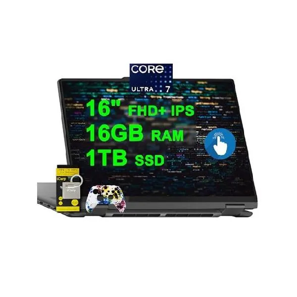 Lenovo Yoga 7 16 2-in-1 AI PC Laptop 16" FHD+ IPS Touch Glossy Intel 12-core Ultra 7 155U 16GB RAM 1TB SSD Backlit Fingerprint Thunderbolt4 F_並行輸入