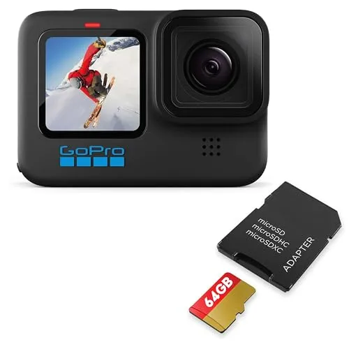 GoPro HERO10 ブラック + SDカードバンドル ? Ecommパッケージ ? 防水アクションカム、フロント/リアLCDタッチスクリーン、5.3K60 UHDビデオ、23MP、1080pライブストリーミング、64GB Extreme microS