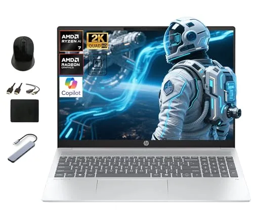 HP OmniBook 5 Copilot AI ビジネスノートパソコン 16インチ 2K、AMD Ryzen AI 7 CPU 最大5GHz (50 NPUトップ)、16GB LPDDR5x RAM、1TB PCIe SSD、バックライト付きKB、Win