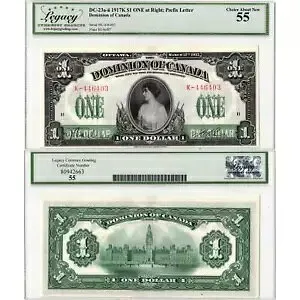 $1 1917 ドミニオン オブ カナダ ノート シリーズ K ONE (右) DC-23a-ii - レガシー AU-55