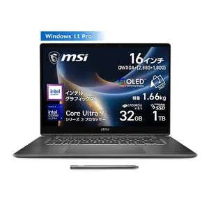 MSI ノートパソコン [ Copilot+ PC / 16型 / Win11 Pro / Core Ultra 9 / メモリ32GB / SSD1TB ] プラチナグレイ Prestige-16-Flip-AI＋C3MTG-2610JP