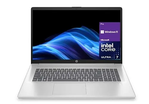 HP 17.3インチ AI ノートパソコン、Intel Core Ultra 7 255U、16GB DDR5、512GB SSD、HDタッチスクリーン、バックライトキーボード、Windows 11 Pro、Wi-Fi 6、ナチュラルシルバー。