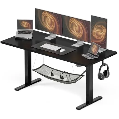 Acrolix 電動昇降デスク 昇降式テーブ スタンディングデスク 幅 160cm 耐荷重 80kg デスク下隠し収納 高さメモリー機能 静音 上下自動昇降 収納フック付き オフィス/テレワーク用 高さ調整可能【160×60×72-118cm】黒い天板