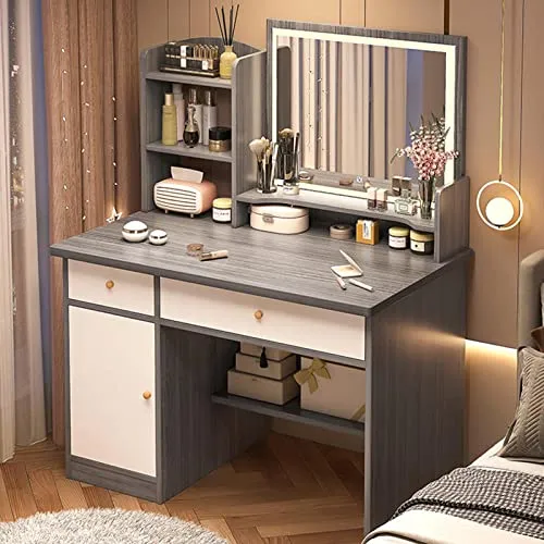 FFIS ドレッサー ライト付き、dressing table with mirror、女性用化粧台、3色調節可能なタッチライト付き化粧台