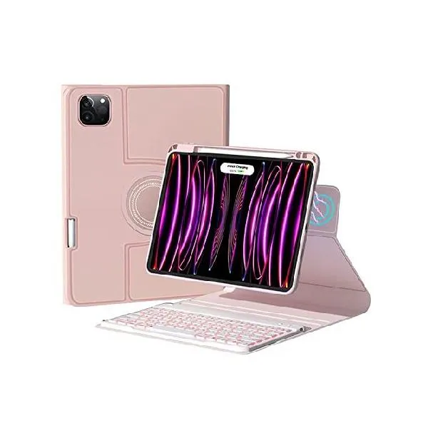 360° Rotatable iPad Pro11 4th 3rd 2nd Gen /Air4 2020/Air5 2022 keyboard case, 7-color backlight Detachable transparent back cover Bluetooth _並行輸入