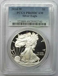 2014-W アメリカンイーグル 1オンス プルーフ銀貨 PCGS PR69 DCAM ウェストポイント - G328
